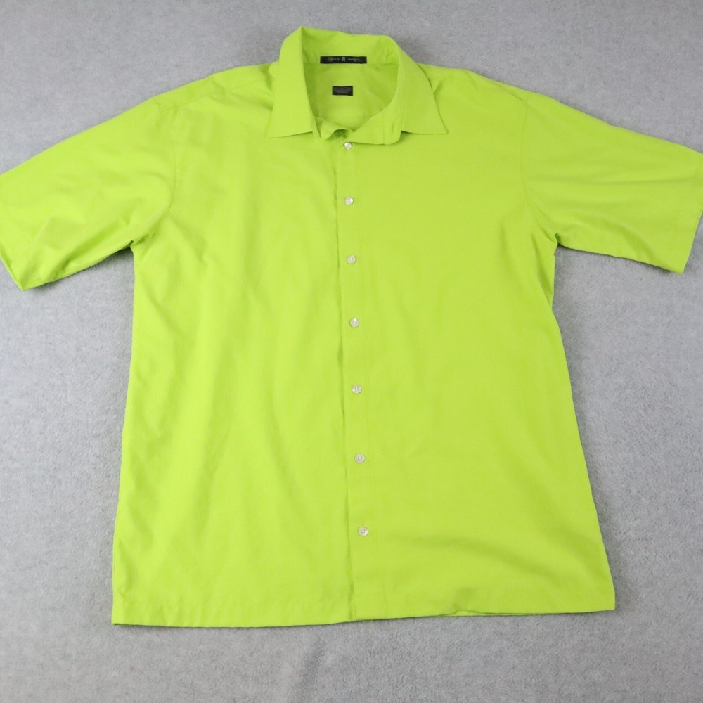 Nike Tiger Woods Shirt Mens Large Casual Golf Button Up Lime Green‎ Short Sleeve